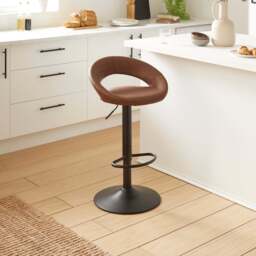 Knox Adjustable Height Swivel Bar Stool, Faux Leather Tan