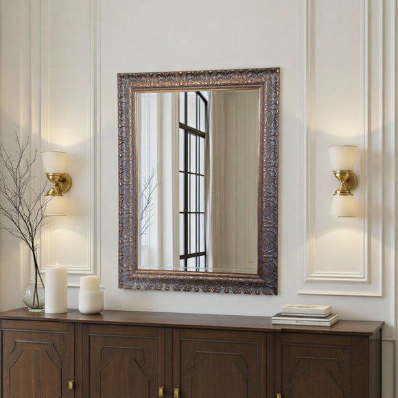 Yearn Carved Antique Bevelled Rectangle Wall Mirror - image 1