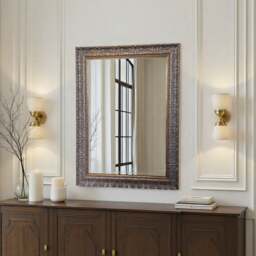Yearn Carved Antique Bevelled Rectangle Wall Mirror - thumbnail 1