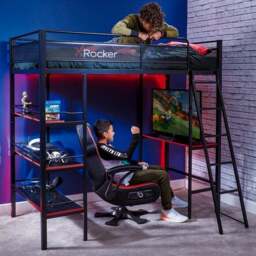 X Rocker Fortress Gaming High Sleeper Bunk Bed with Shelves & Desk - thumbnail 2