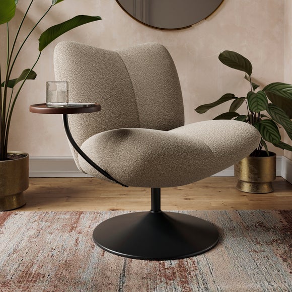Junia Tonal Boucle Swivel Chair with Table - image 1