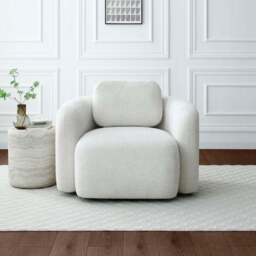 Max Natural Soft Chenille Curved Swivel Accent Chair - thumbnail 2