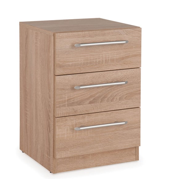 Holborn 3 Drawer Bedside Table, Light Wood