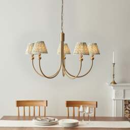 Vogue Javier 5 Light Adjustable Curve Pendant Light with Green Leaf Lamp Shades - thumbnail 1