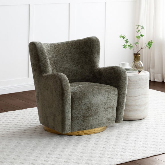 Theo Distressed Chenille Swivel Armchair by Dunelm