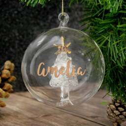 Personalised Name Tree Glass Bauble Gold - thumbnail 1