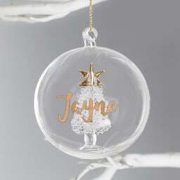 Personalised Name Tree Glass Bauble Gold - thumbnail 3