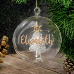 Personalised Name Tree Glass Bauble Gold - thumbnail 2