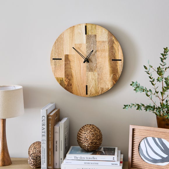 Light Mango Wood Round Wall Clock - image 1