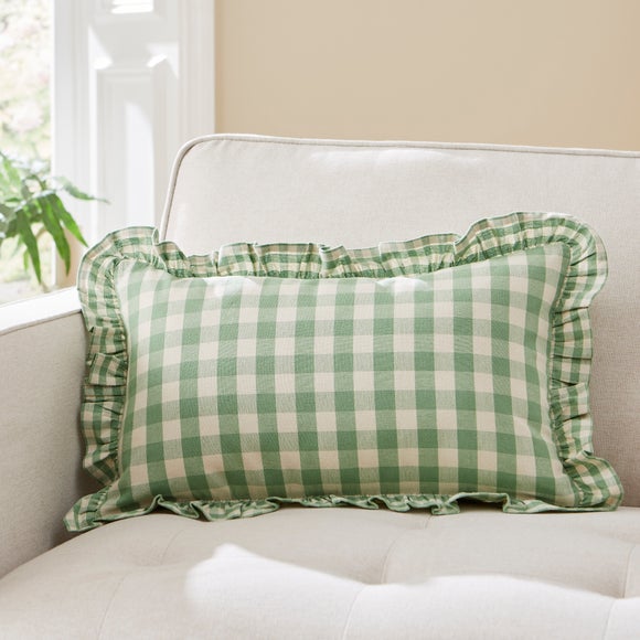Frilled Gingham Cushion Green - image 1