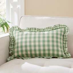 Frilled Gingham Cushion Green - thumbnail 1