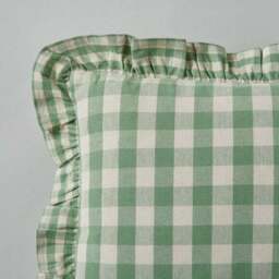 Frilled Gingham Cushion Green - thumbnail 2