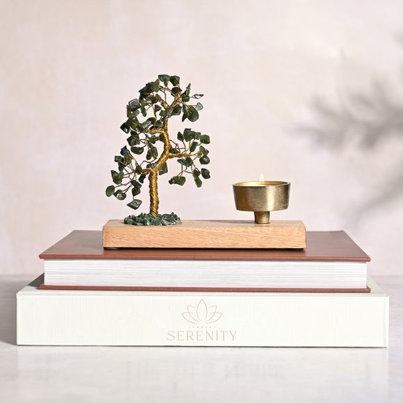 Serenity Green Jade Gemstone Tree Tealight Holder - image 1