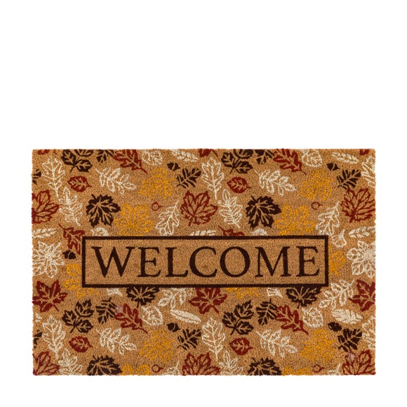 Cedar and Sage Warm Autumnal Printed Leaves Welcome Coir Doormat - image 1