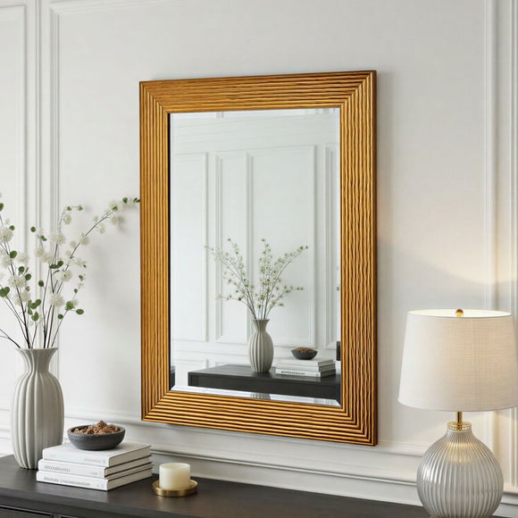 Yearn Wave Framed Bevelled Rectangle Wall Mirror - image 1