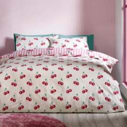 Catherine Lansfield Disco Cherries Stripes Polycotton Duvet Cover & Pillowcase Set - thumbnail 3