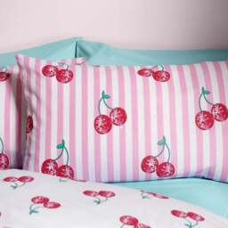 Catherine Lansfield Disco Cherries Stripes Polycotton Duvet Cover & Pillowcase Set - thumbnail 2