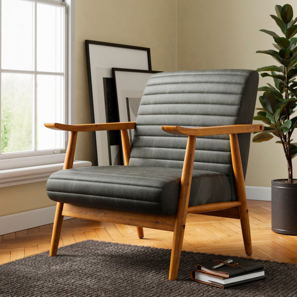 Quinn Faux Leather Wooden Arm Accent Chair - image 1