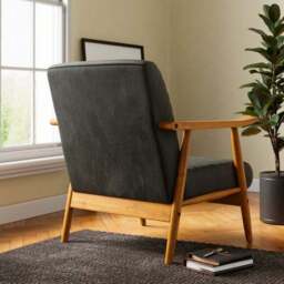 Quinn Faux Leather Wooden Arm Accent Chair - thumbnail 2
