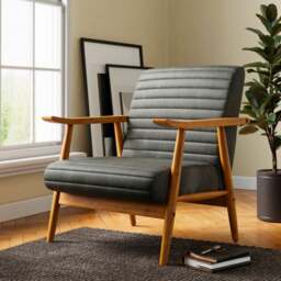 Quinn Faux Leather Wooden Arm Accent Chair - thumbnail 1
