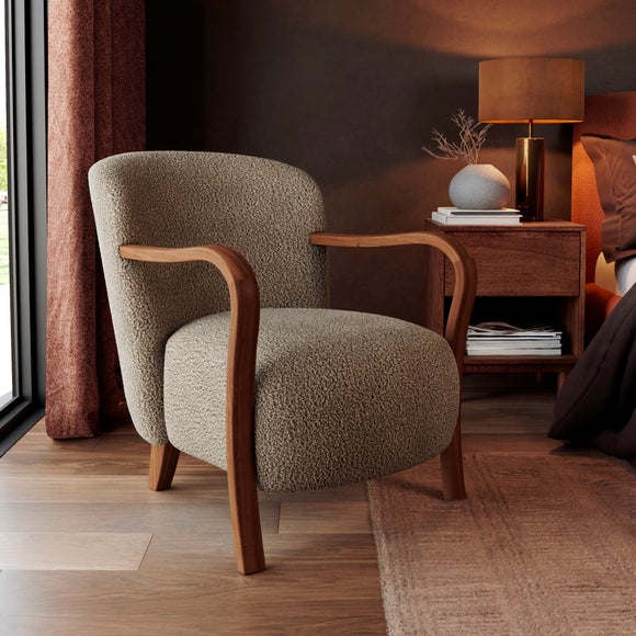 Clara Fluffy Sherpa Wooden Arm Accent Chair - image 1