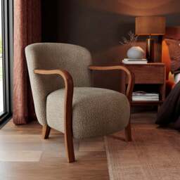 Clara Fluffy Sherpa Wooden Arm Accent Chair - thumbnail 1