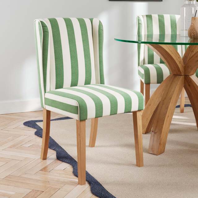 Oswald Dining Chair, Striped Print Olive by Dunelm