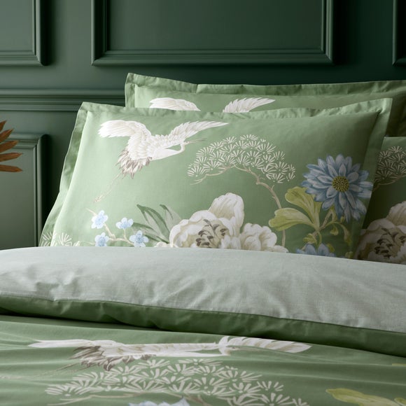 Cranes Floral 100% Cotton Oxford Pillowcase - image 1