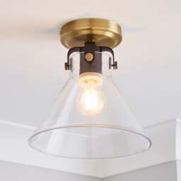 Paulson Antique Brass Bathroom Flush Ceiling Light - thumbnail 1