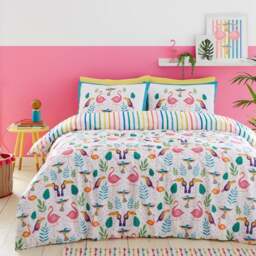 Fusion Tropical Flamingo Reversible Duvet Cover and Pillowcase Set - thumbnail 1