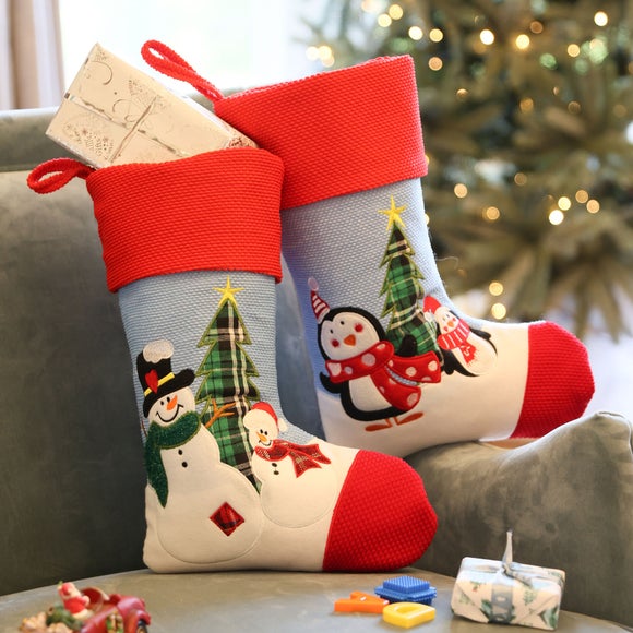 Textured Snowmen & Penguin Christmas Stocking Set - image 1