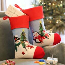 Textured Snowmen & Penguin Christmas Stocking Set
