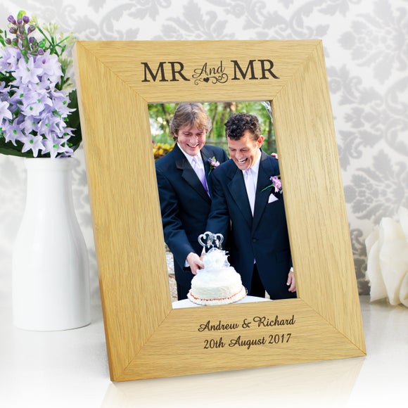 Personalised Mr and Mr Oak Finish Photo Frame - image 1
