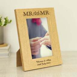 Personalised Mr and Mr Oak Finish Photo Frame - thumbnail 4