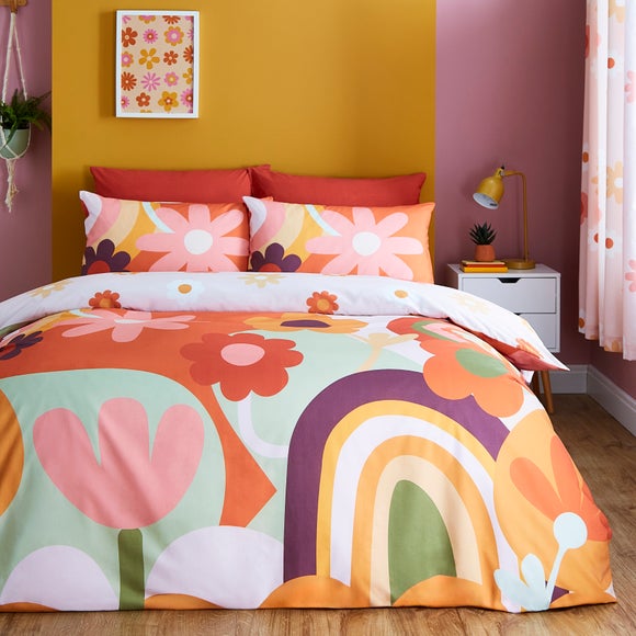Retro Floral Polycotton Duvet Cover & Pillowcase Set - image 1