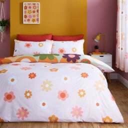 Retro Floral Polycotton Duvet Cover & Pillowcase Set - thumbnail 3