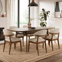 Hugh Dark Stained Dining Chair, Fabric - thumbnail 1