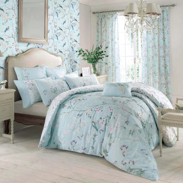 Dorma Maiya Embroidered 100% Cotton Duck-Egg Reversible Duvet Cover Light Blue
