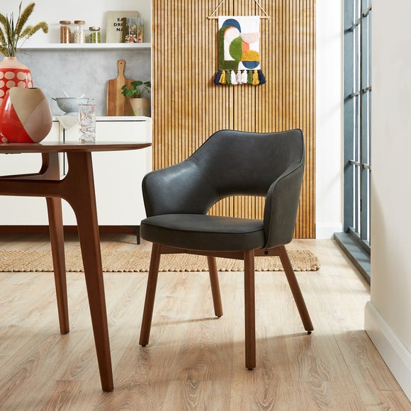 Elements Karin Dining Chair, Black Faux Leather by Dunelm