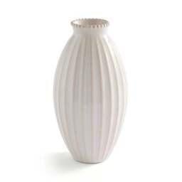 Ceramic Ribbed Vase with Beaded Edge - thumbnail 3