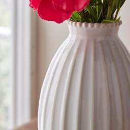 Ceramic Ribbed Vase with Beaded Edge - thumbnail 2