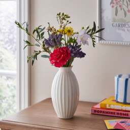 Ceramic Ribbed Vase with Beaded Edge - thumbnail 1