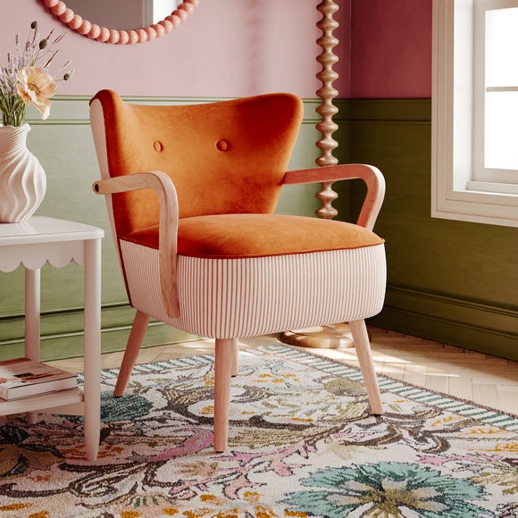 Eliza Tiny Stripe Velvet Wooden Occasional Armchair - image 1