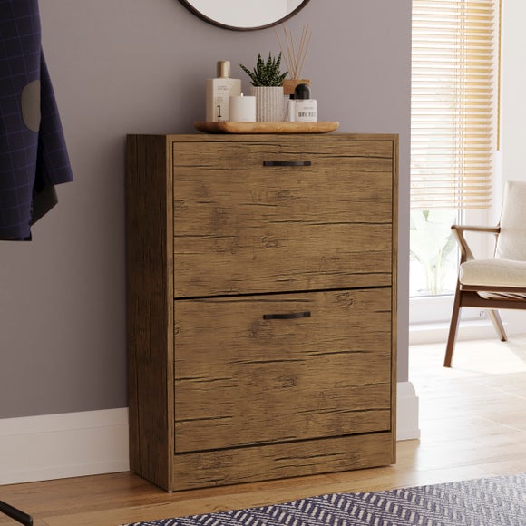 Vida Designs 2 Tier Antique Wood Effect Shoe Cabinet - image 1