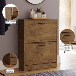 Vida Designs 2 Tier Antique Wood Effect Shoe Cabinet - thumbnail 6
