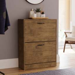 Vida Designs 2 Tier Antique Wood Effect Shoe Cabinet - thumbnail 1