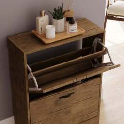 Vida Designs 2 Tier Antique Wood Effect Shoe Cabinet - thumbnail 4