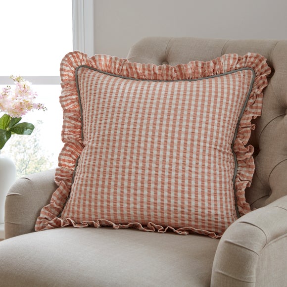 Seersucker Gingham Frill Cotton Square Cushion - image 1