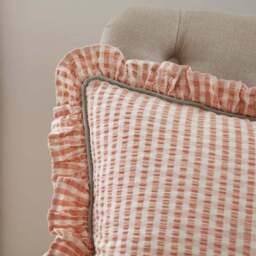 Seersucker Gingham Frill Cotton Square Cushion - thumbnail 2