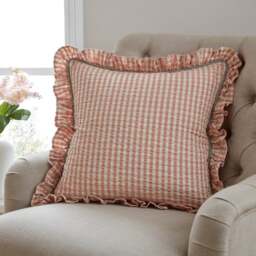 Seersucker Gingham Frill Cotton Square Cushion - thumbnail 1